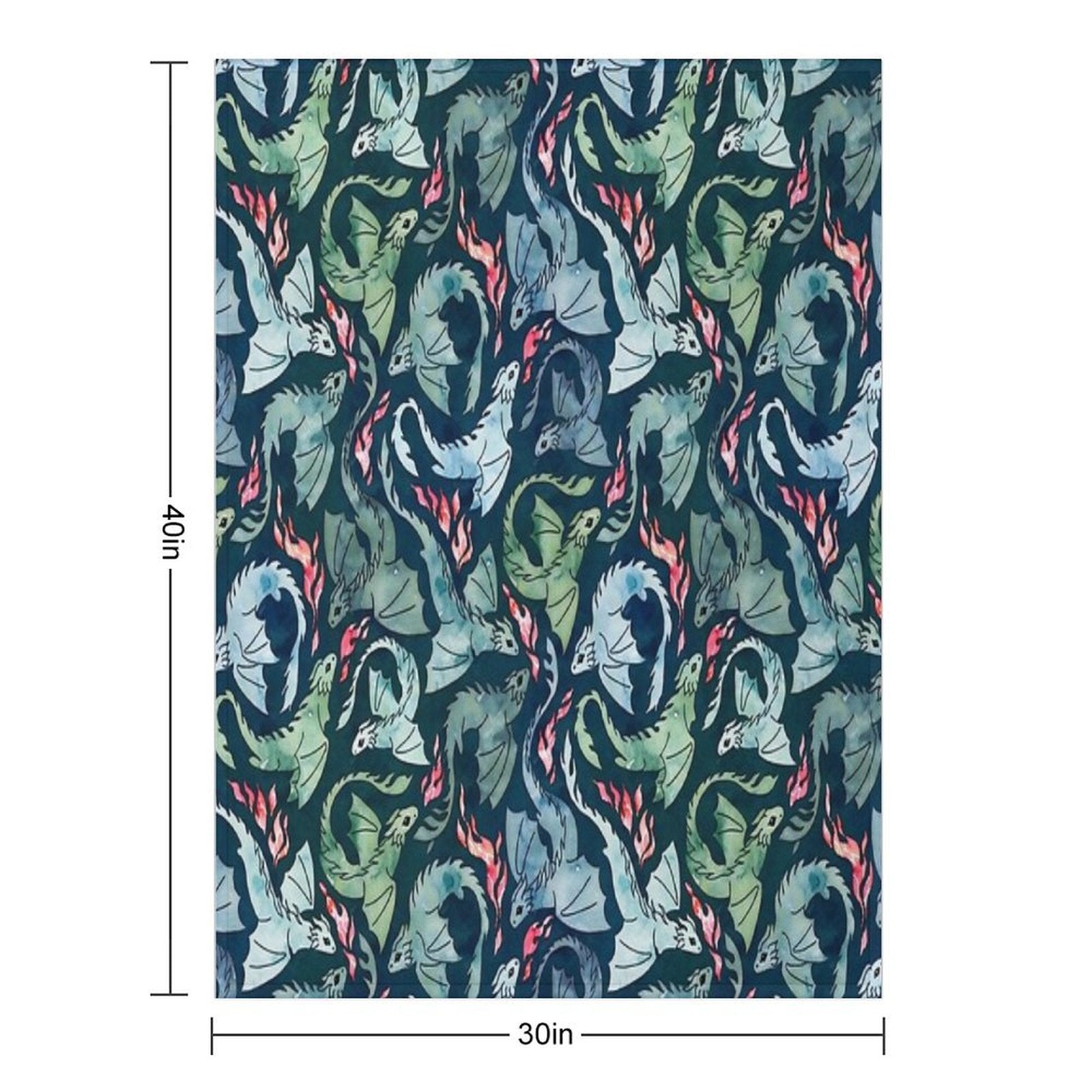 Dragon Fire Dark Blue & Green Travel-friendly Throw Blanket