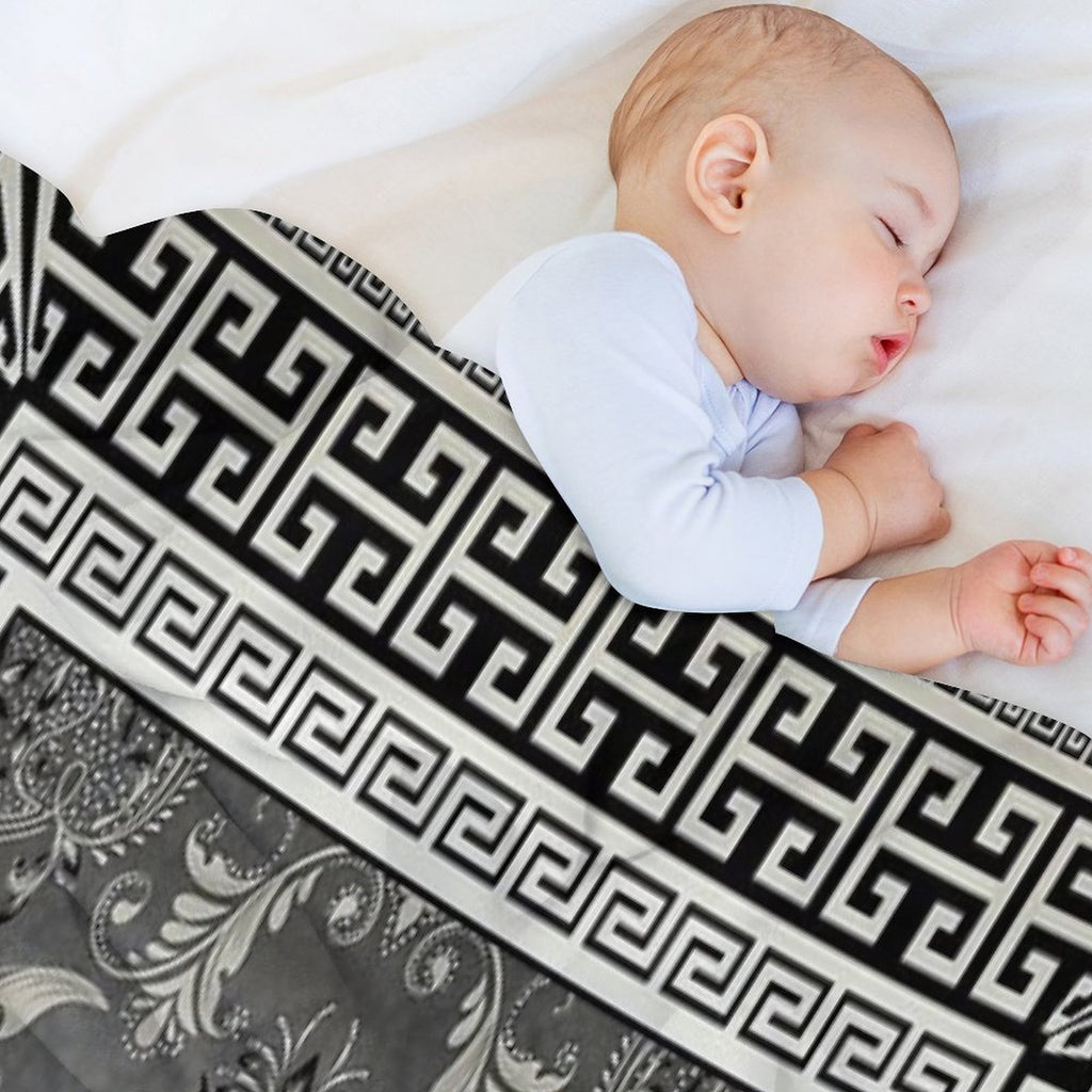 Greek Keys 3 Black Grey White with Pattern Comfort Throw Blanket
