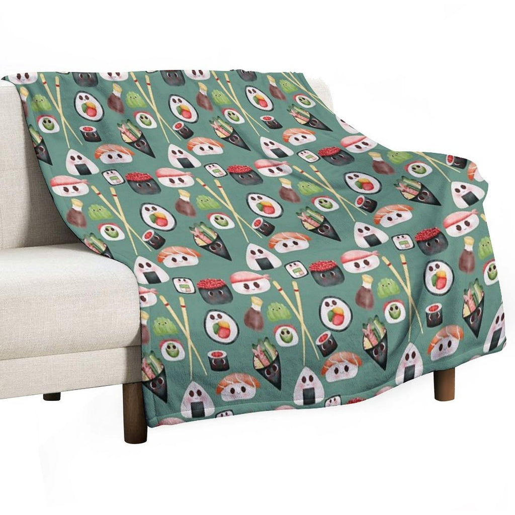 Kawaii Sushi Squad – Cute Japanese Food Illustration Plush Throw Blanket
