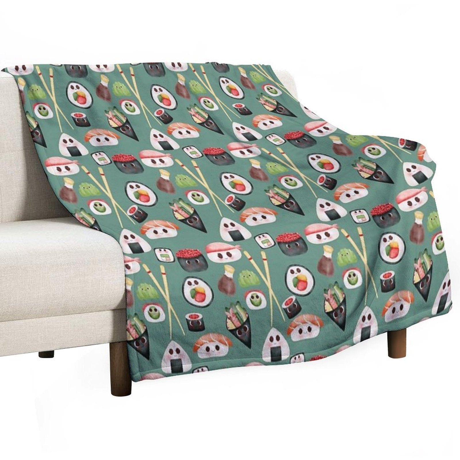 Kawaii Sushi Squad – Cute Japanese Food Illustration Plush Throw Blanket