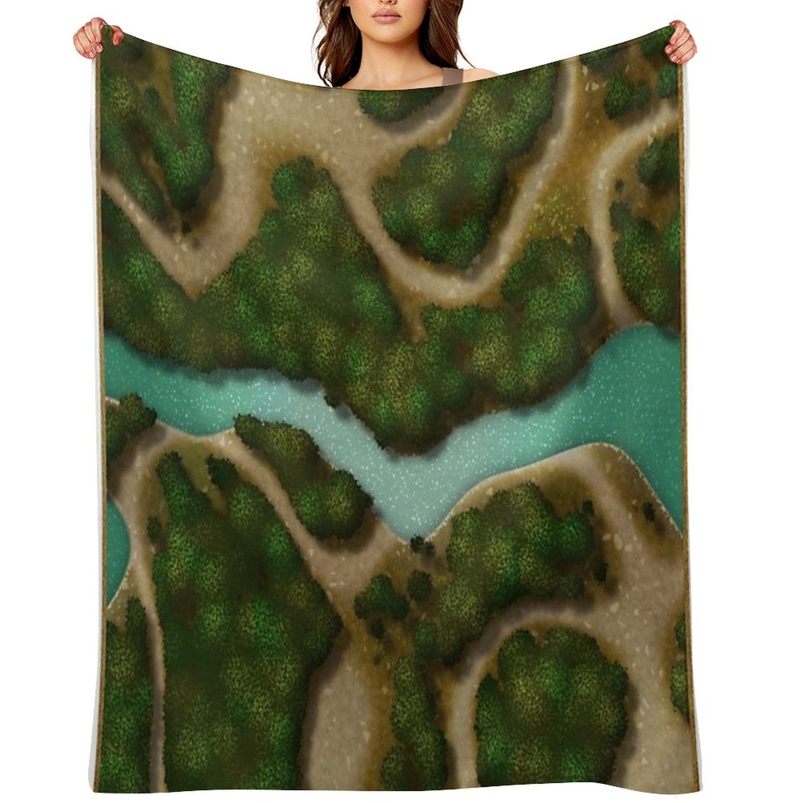 Forest Trails And Stream 002 Battle Map for Table Top RPG Miniatures Gift-ready Throw Blanket