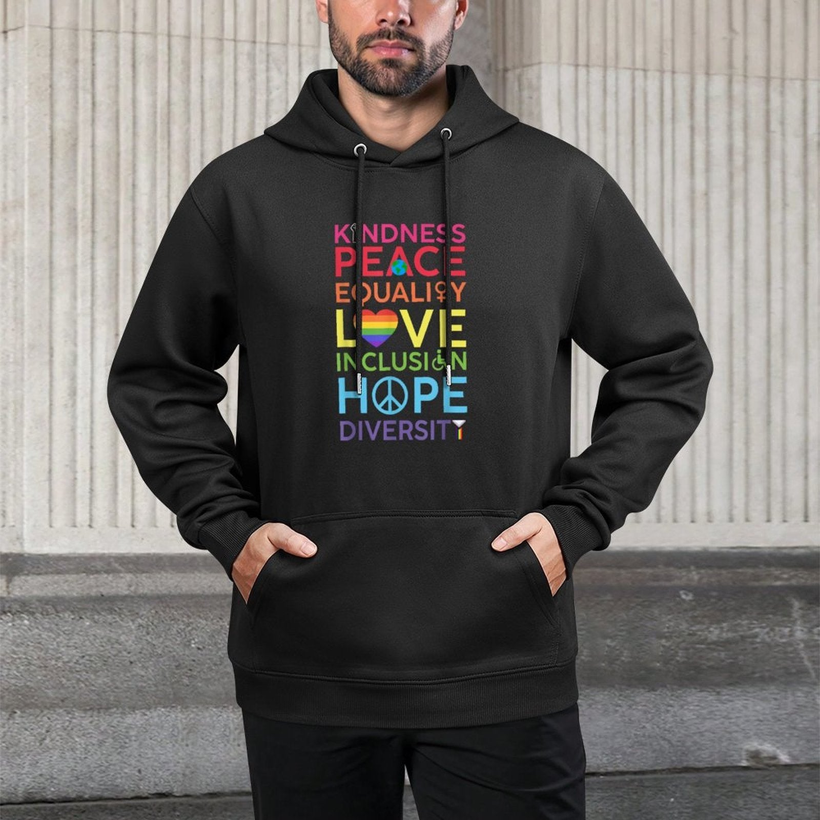Kindness Peace Equality Love Inclusion Hope Diversity LGBTQ Pilling-Resistant Hoodie
