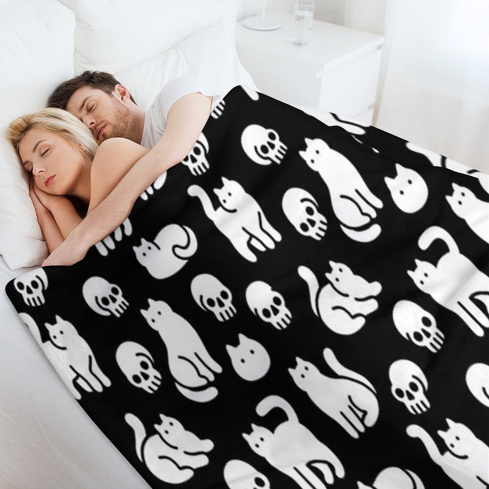 Cats And Skulls Pattern Premium Throw Blanket