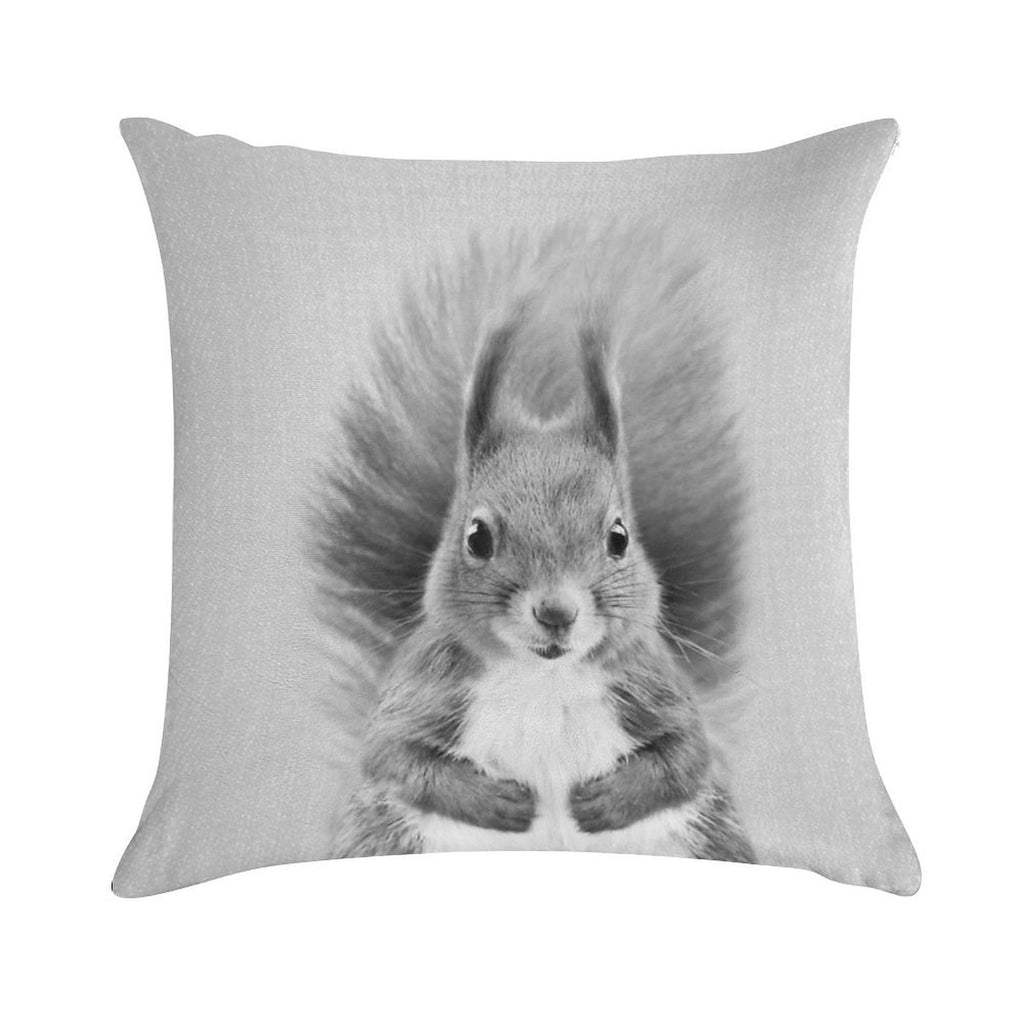 Squirrel 2 - Black & White Soft Warmth Comfort Throw Pillow
