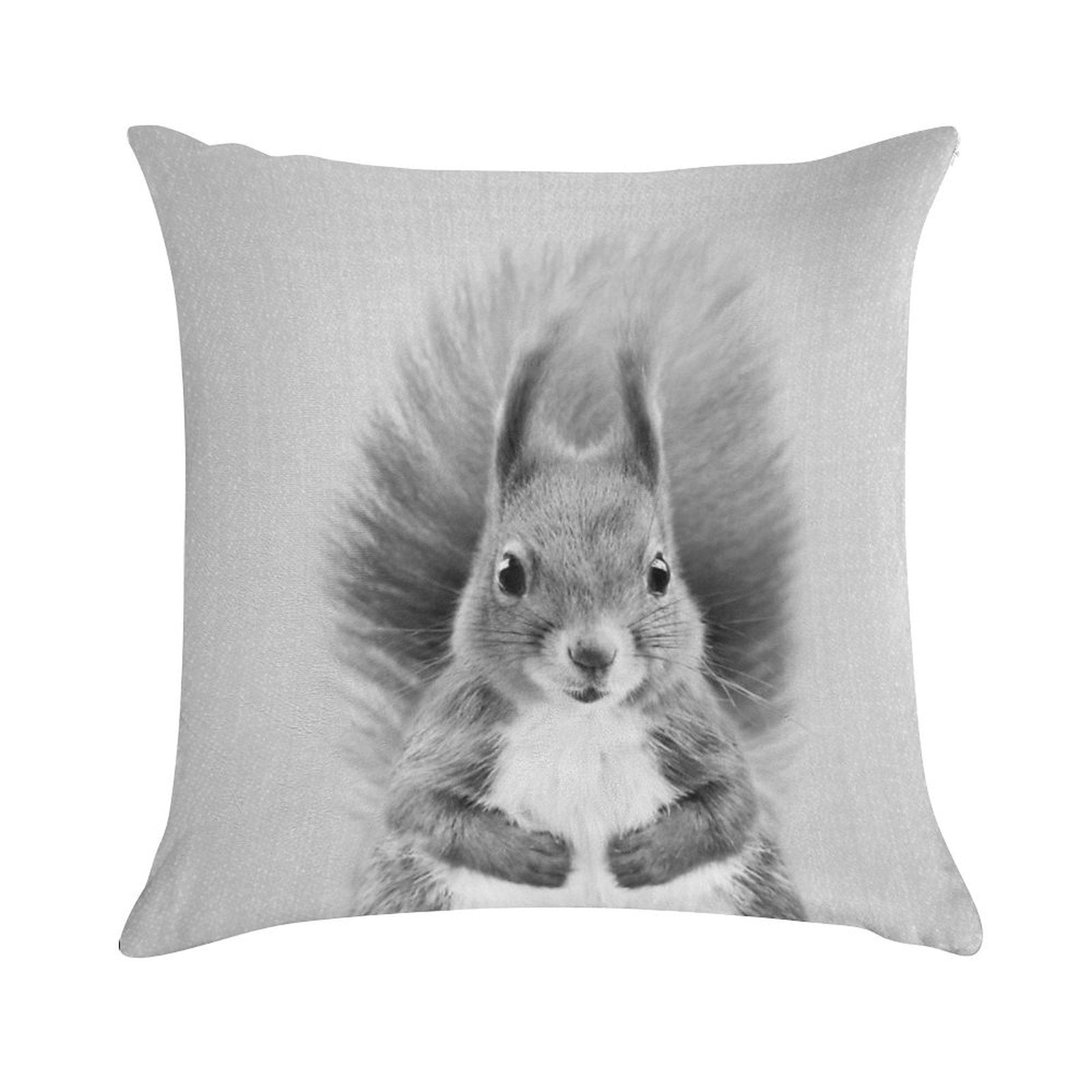Squirrel 2 - Black & White Soft Warmth Comfort Throw Pillow