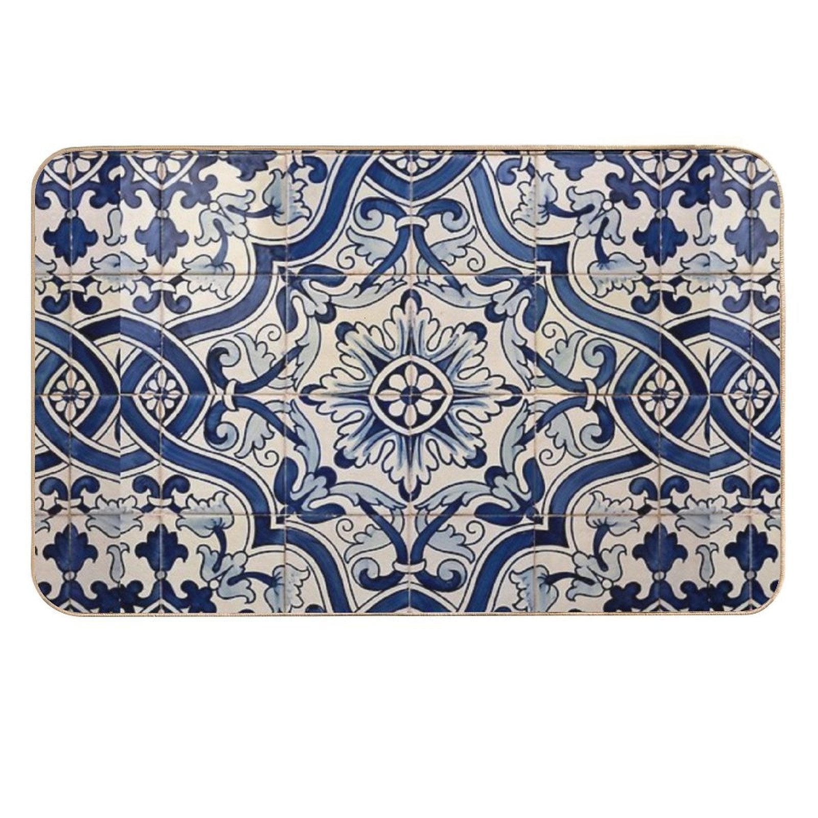Beautiful Blue Portuguese Tile - Azulejo  High-Traffic Bath Mat
