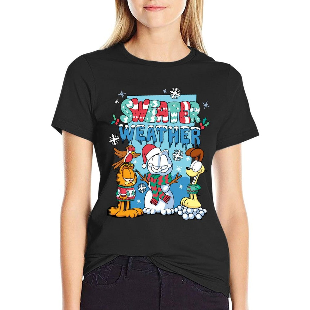 Garfield And Odie Christmas Sweater Weather  Tagless Design T-Shirt