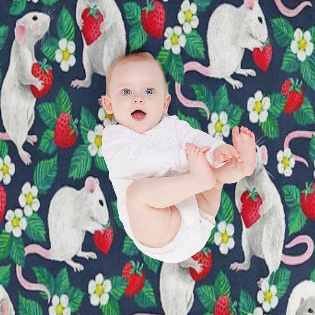 Rats Love Strawberries on Navy Blue Eco-conscious Throw Blanket