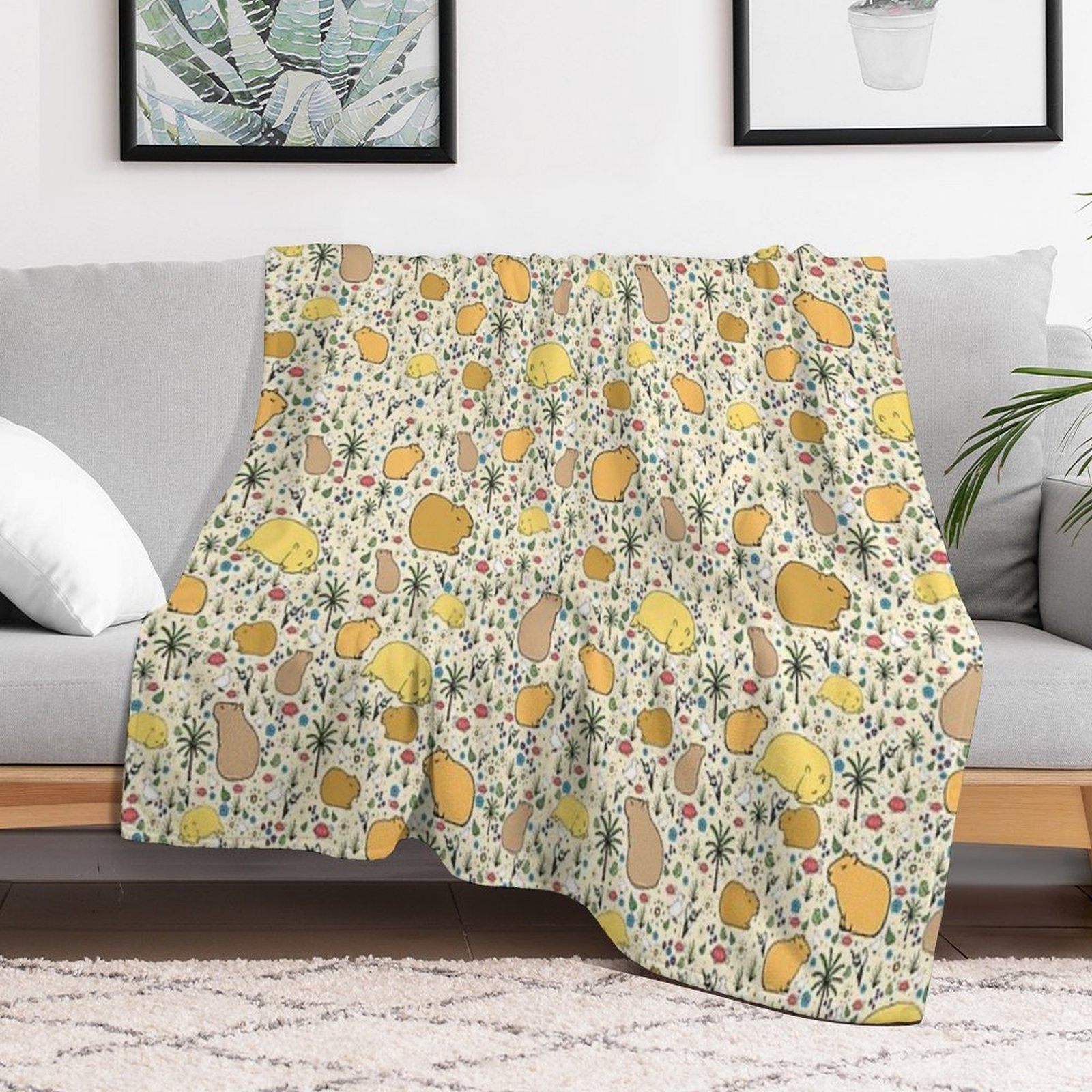 Capybaras in Gold Eco-conscious Throw Blanket