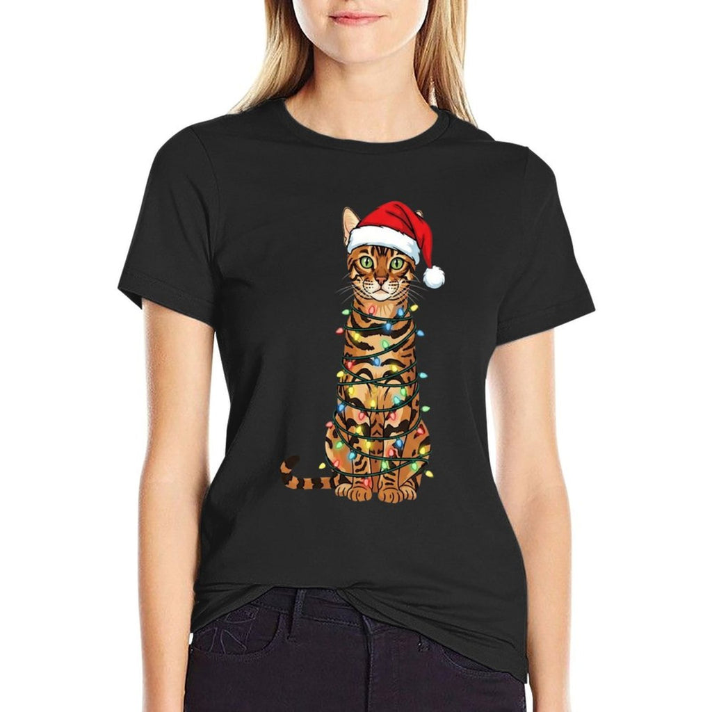 Bengal Cat Christmas Tree Cute Santa Hat Lover  Graphic-printed T-Shirt