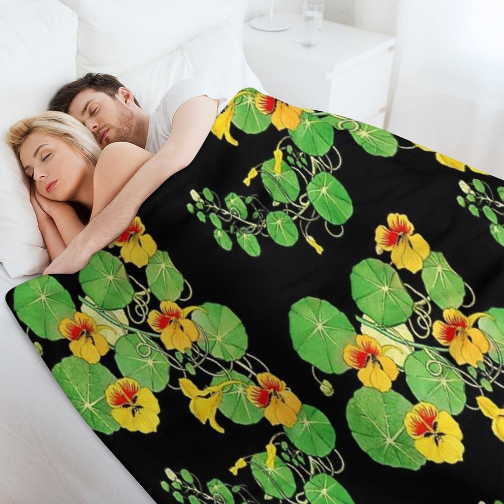 Yellow Nasturtium Flower  Botanical Illustration Gift-ready Throw Blanket