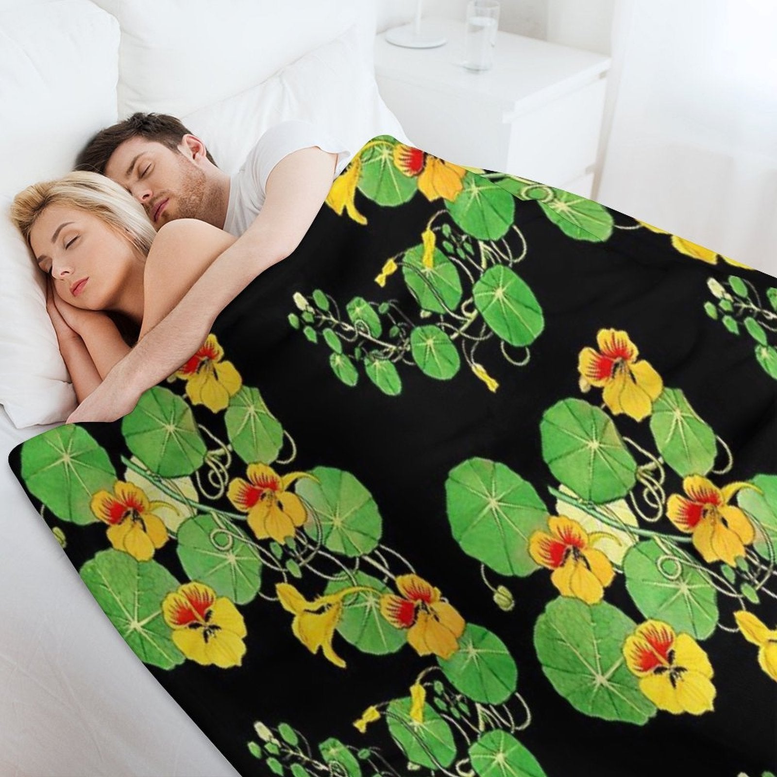 Yellow Nasturtium Flower  Botanical Illustration Gift-ready Throw Blanket