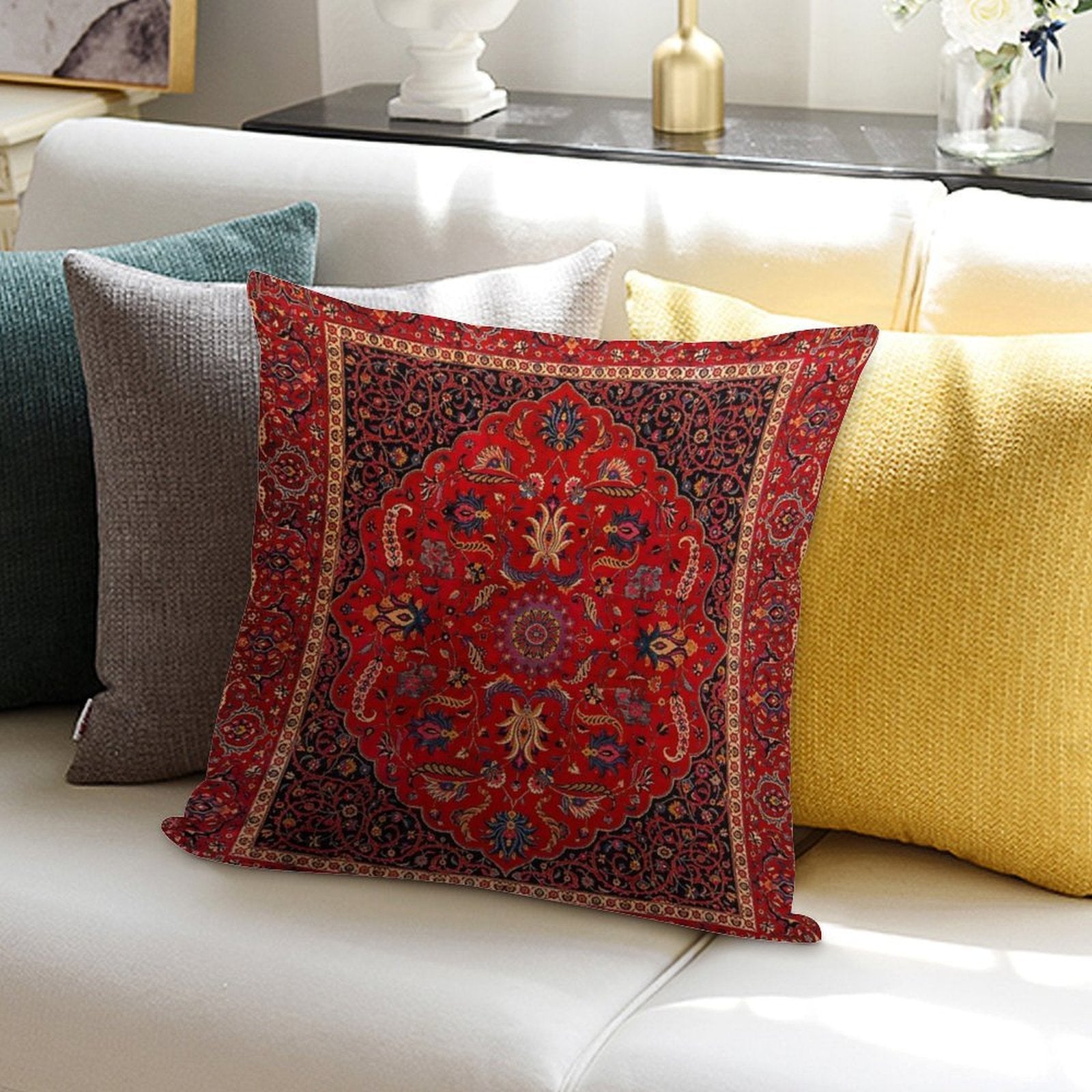 Red Persian Rug Soft Washable Throw Pillow