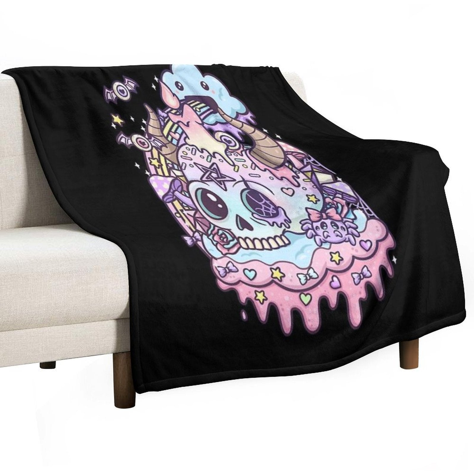 Pastel Goth Skull Kawaii Anti-pilling Throw Blanket