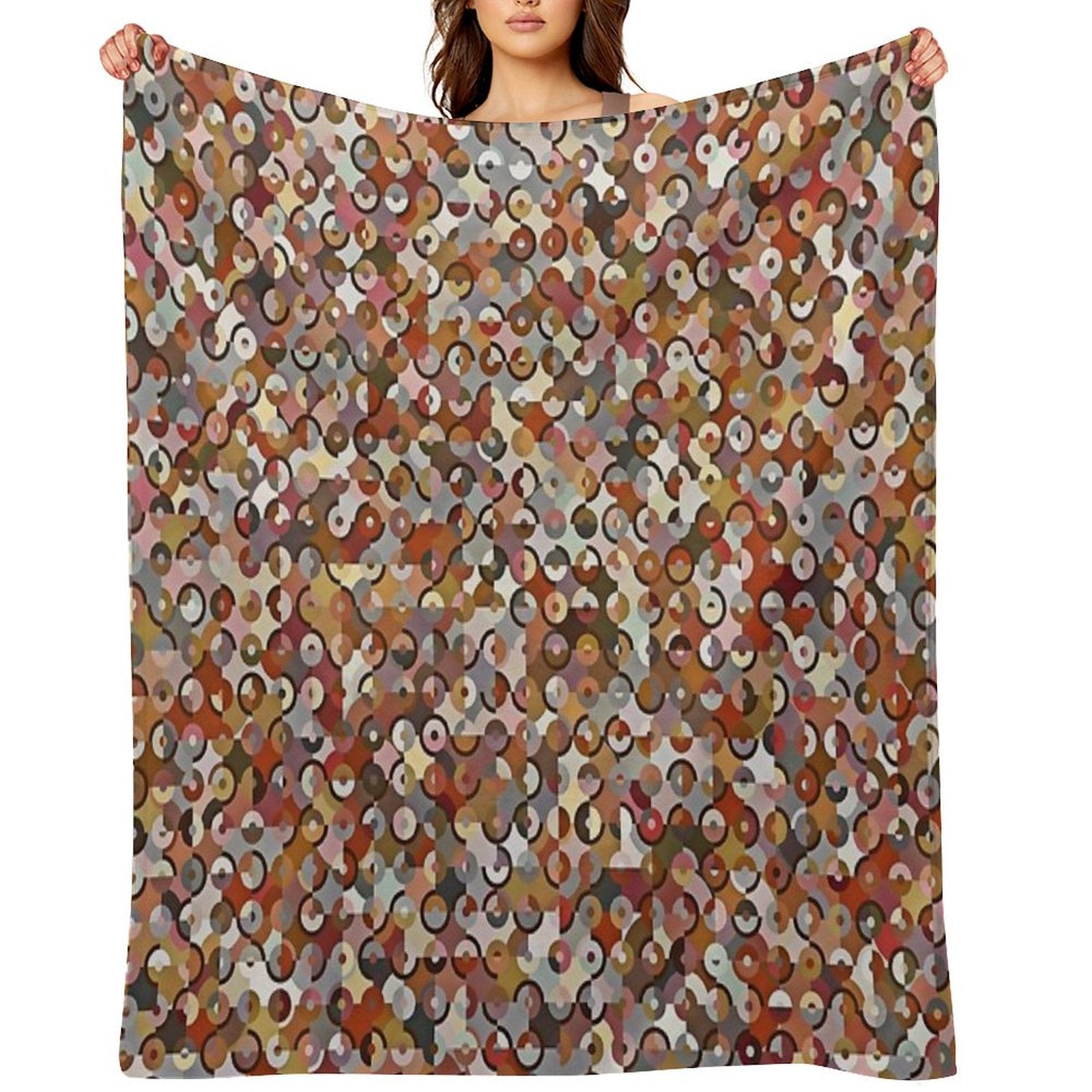Circle Pattern in Soft Shades of Brown, Cream & Gold Sustainable Throw Blanket