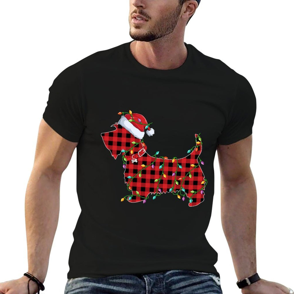 Xmas Lighting Matching Buffalo Plaid Scottie Dog Christmas  Graphic-printed T-Shirt