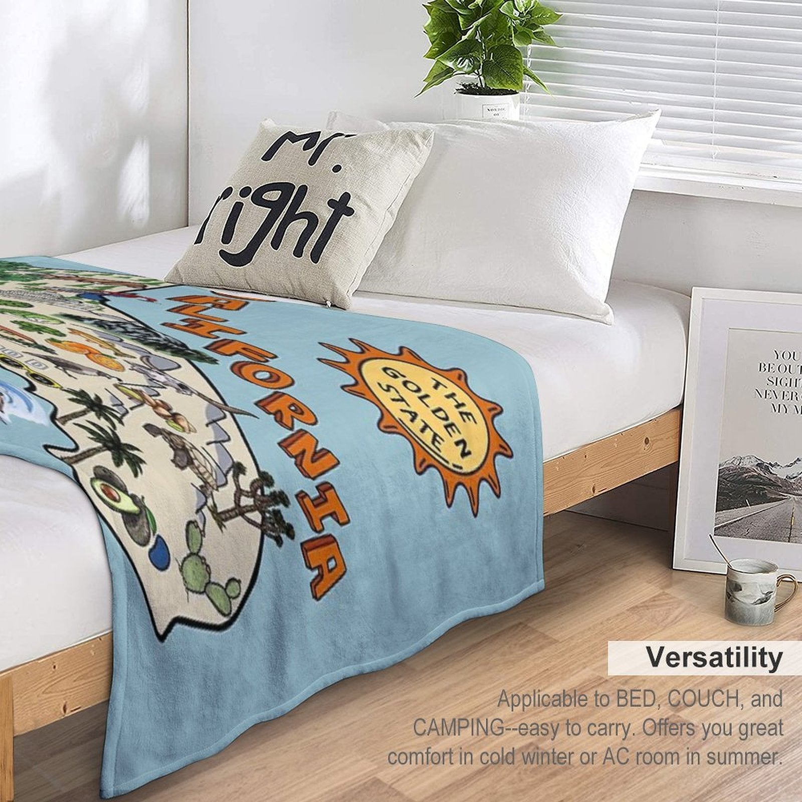 California State Map with Colorful Pictures Plush Throw Blanket