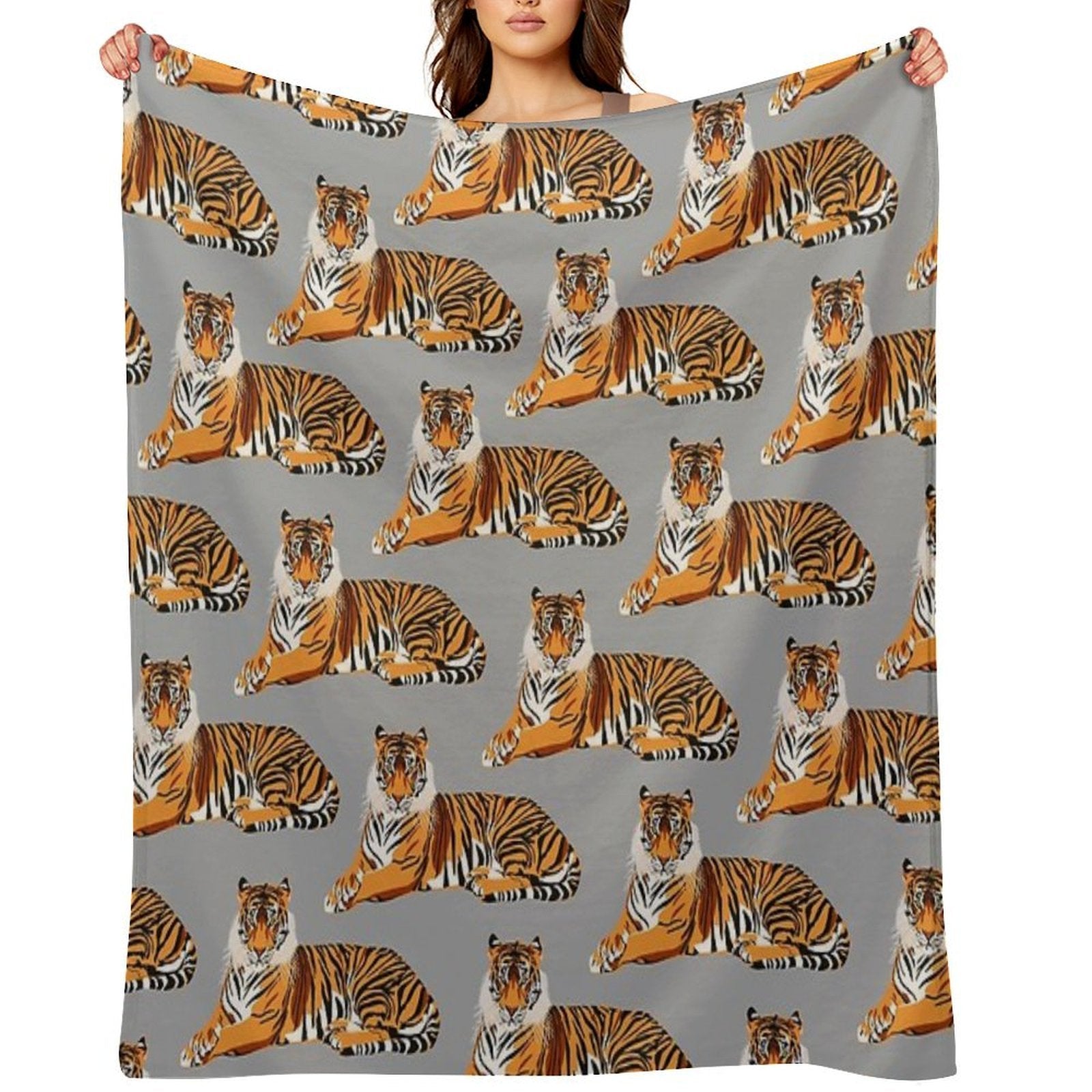 Tiger Pattern on Grey Background Quick-dry Throw Blanket