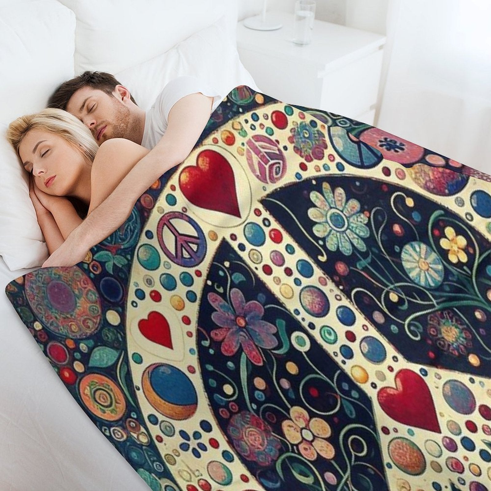 Vintage Hippy Art Sustainable Throw Blanket