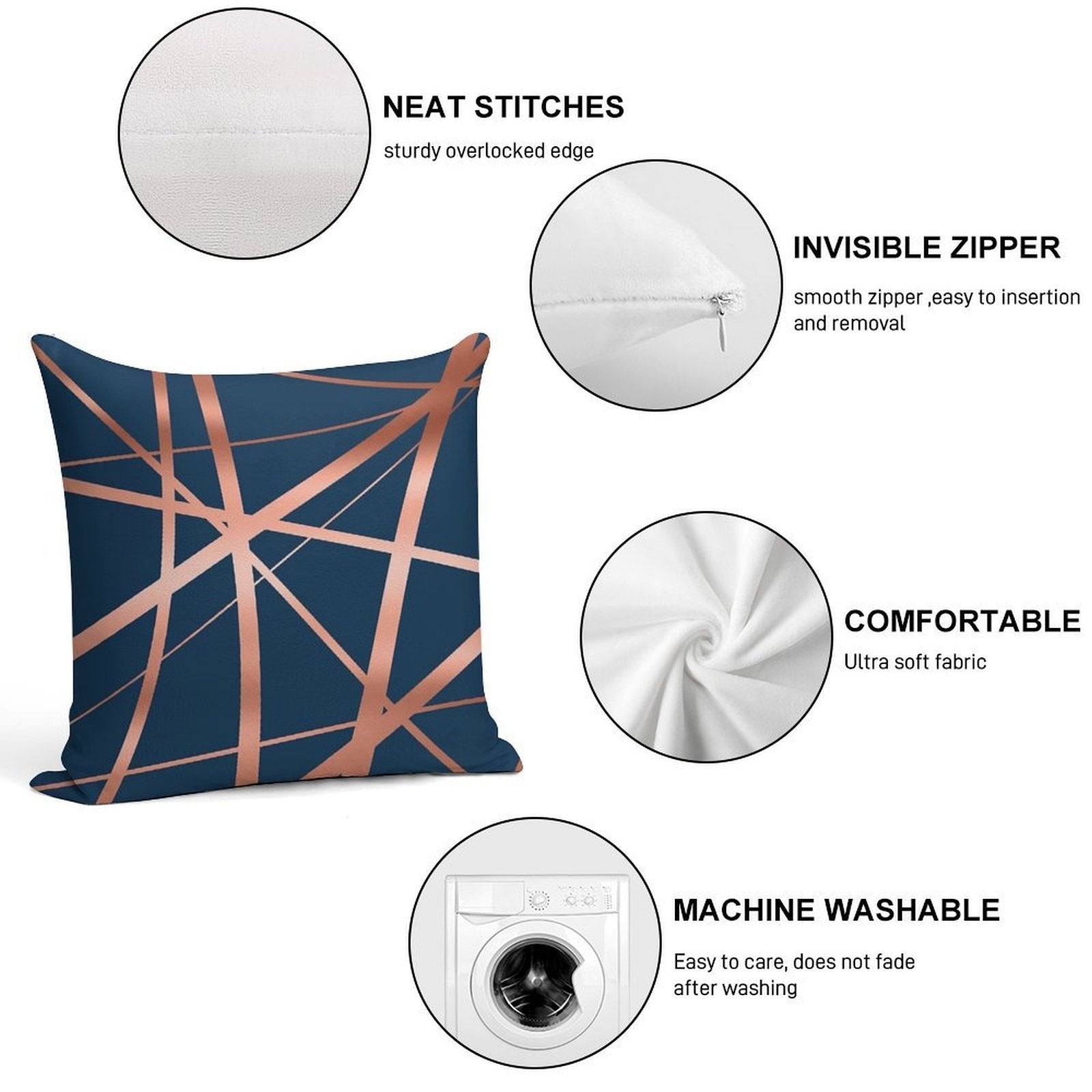 Navy Rose Gold Luxe Soft Style Accent Throw Pillow