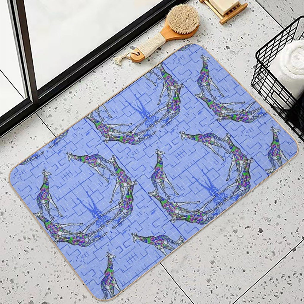 Blue Giraffes  Easy Maintenance Bath Mat