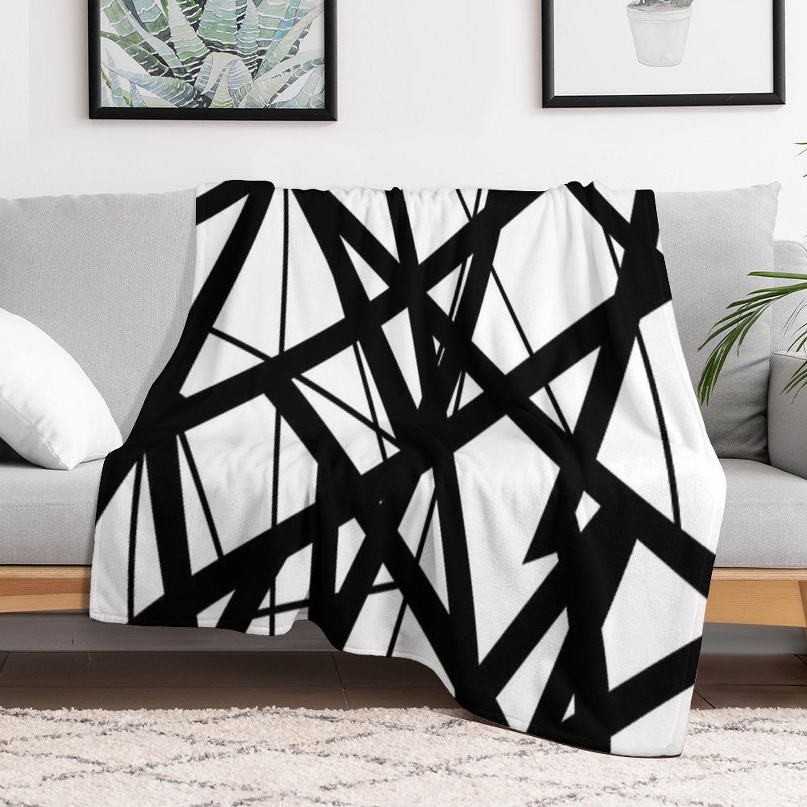 EVH Authentic Black & White Stripes Design (pure White) Quick-dry Throw Blanket
