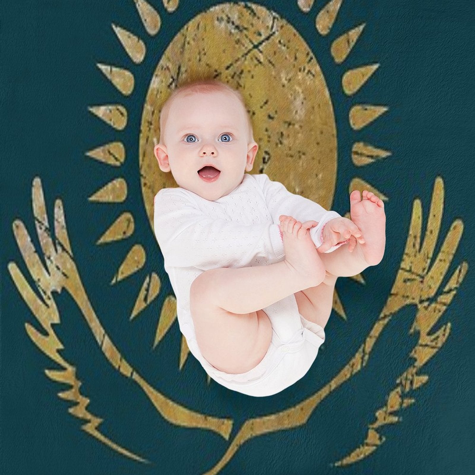 Kazakhstan Emblem - Vintage Gold Eco-conscious Throw Blanket