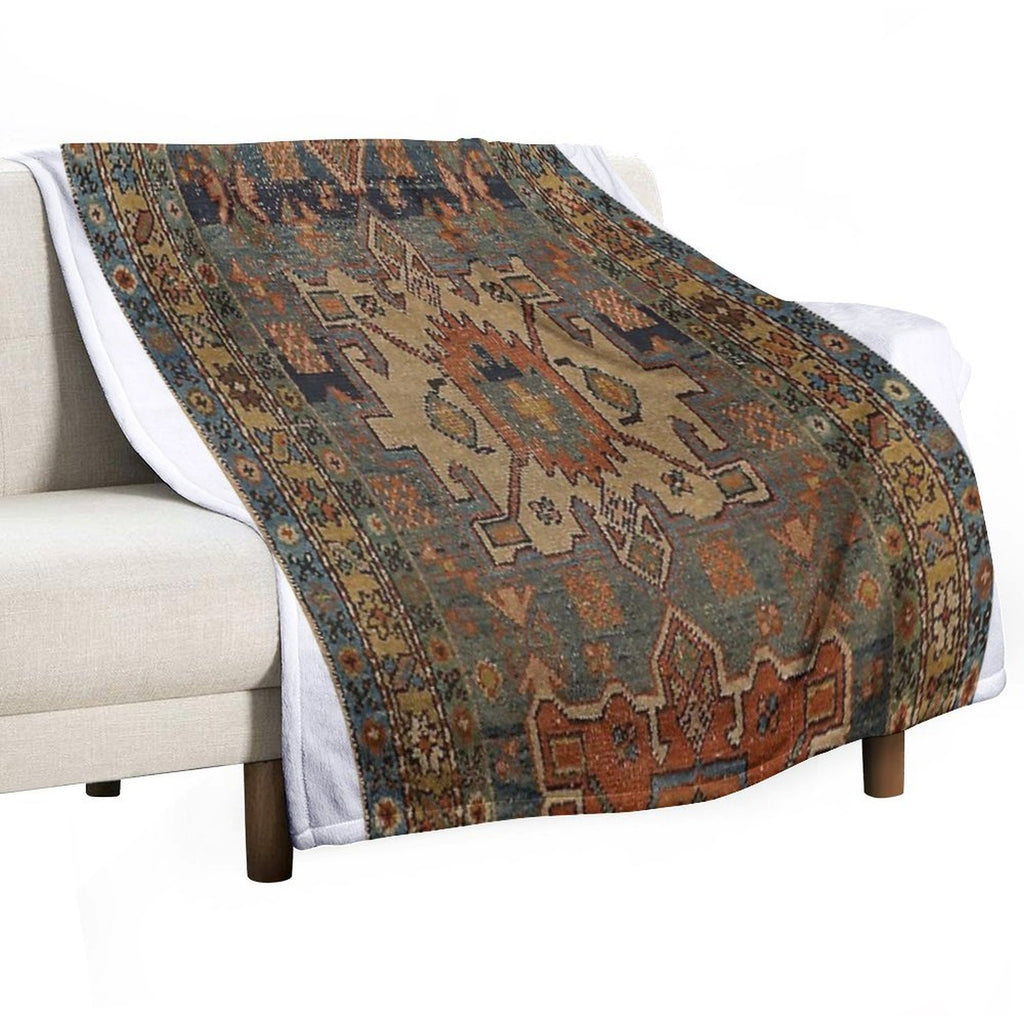 Persia Heriz 19th Century Authentic Colorful Picture of A Orange Blue And Green Rug Sustainable Throw Blanket