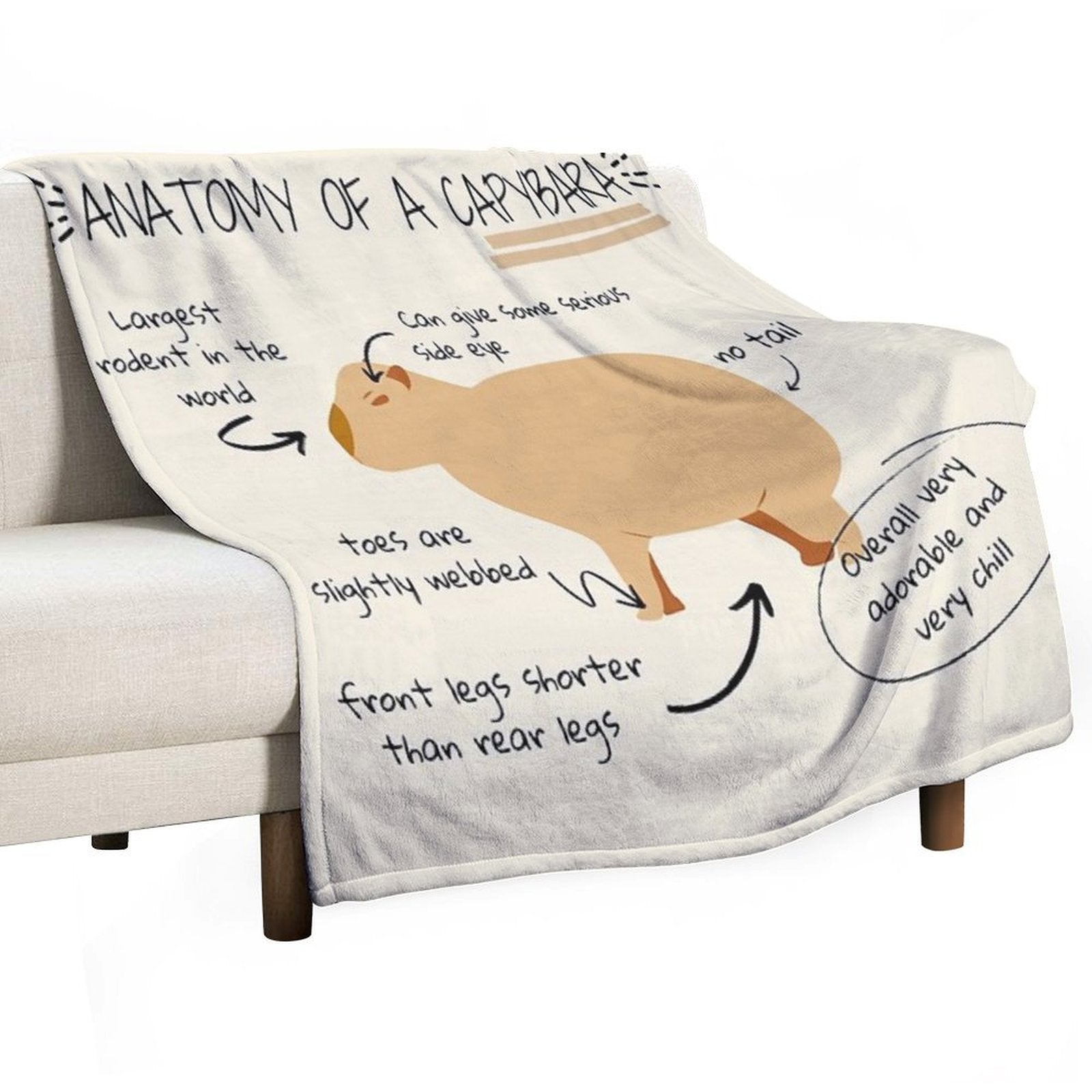 Anatomy of A Capybara Durable Throw Blanket
