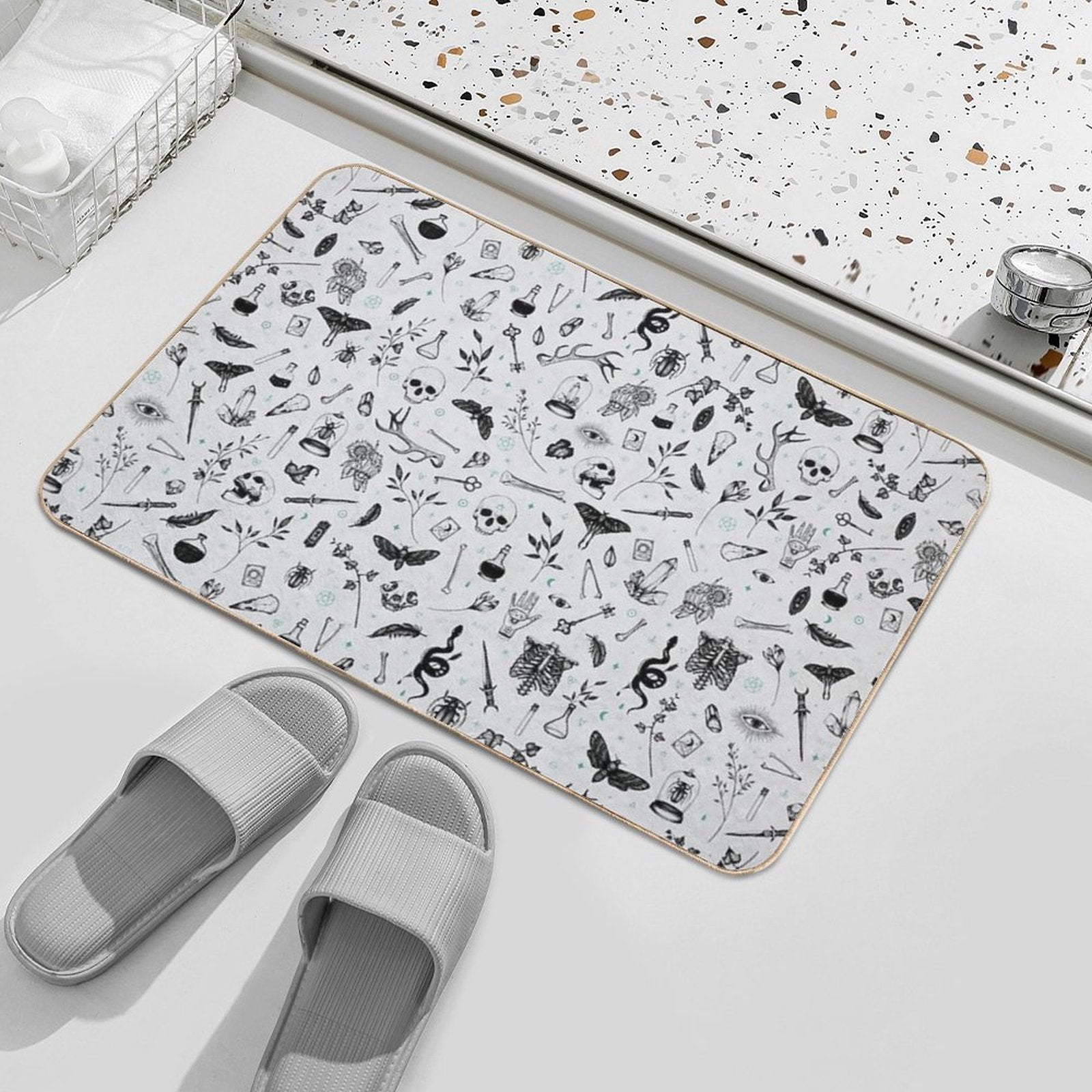 Black And Grey Witchy Pattern  Pet-Safe Bath Mat