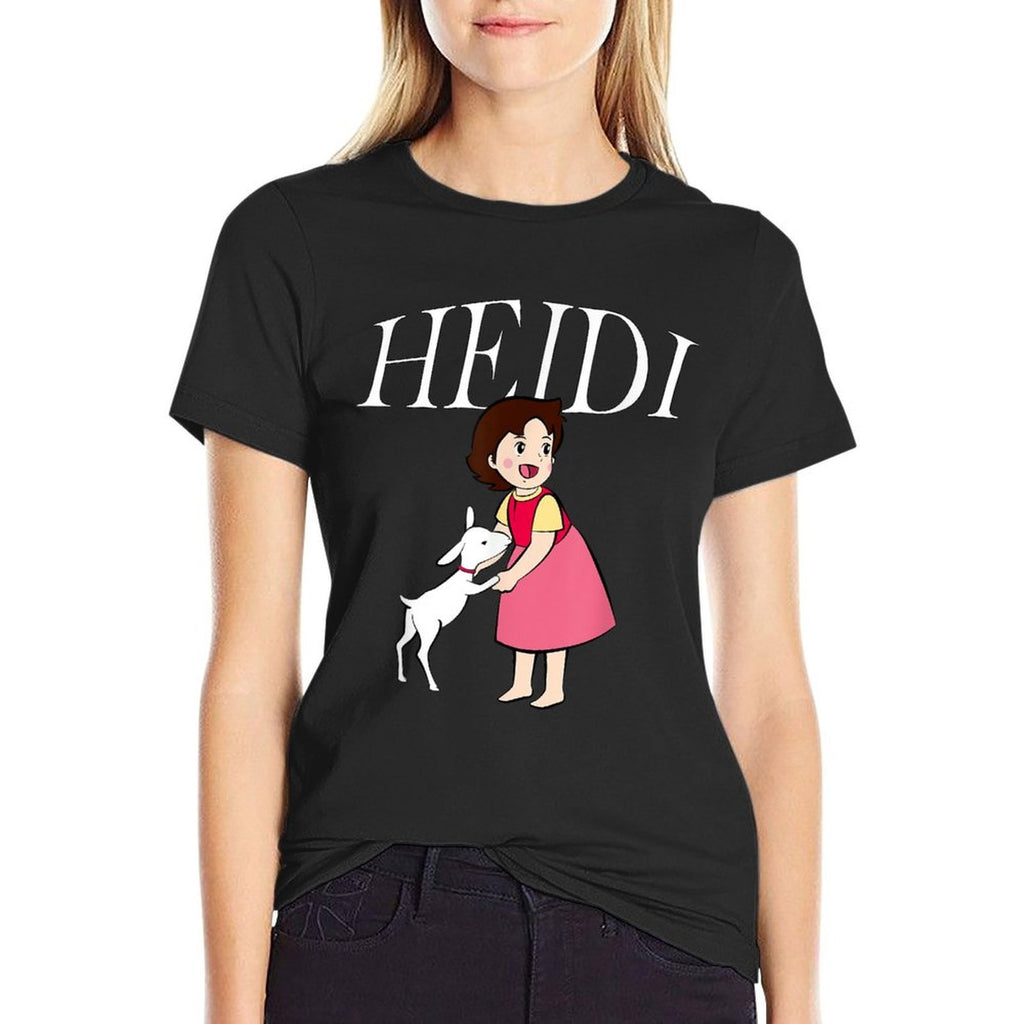 Heidi with Goat Cute Cartoon TV Series with Logo  Tagless Design T-Shirt