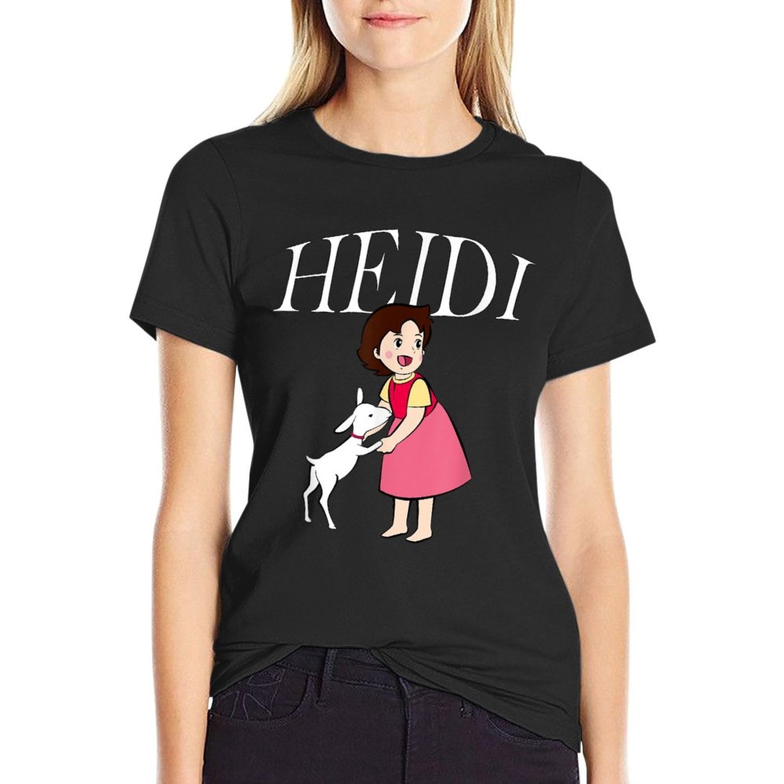 Heidi with Goat Cute Cartoon TV Series with Logo  Tagless Design T-Shirt