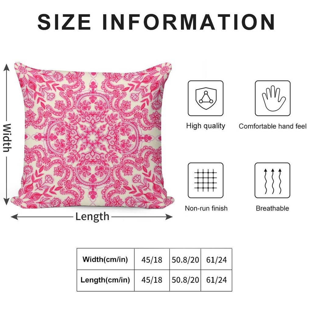 Hot Pink & Soft Cream Folk Art Pattern Soft Warmth Comfort Throw Pillow