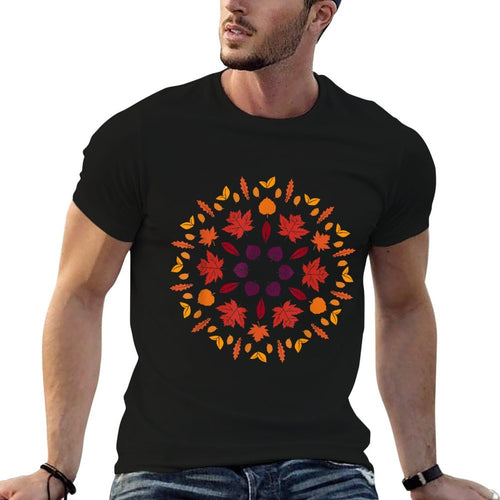 Autumn Sun Fall Sun Colorful Fall Leaves Sun Pattern  Polyester Blend T-Shirt
