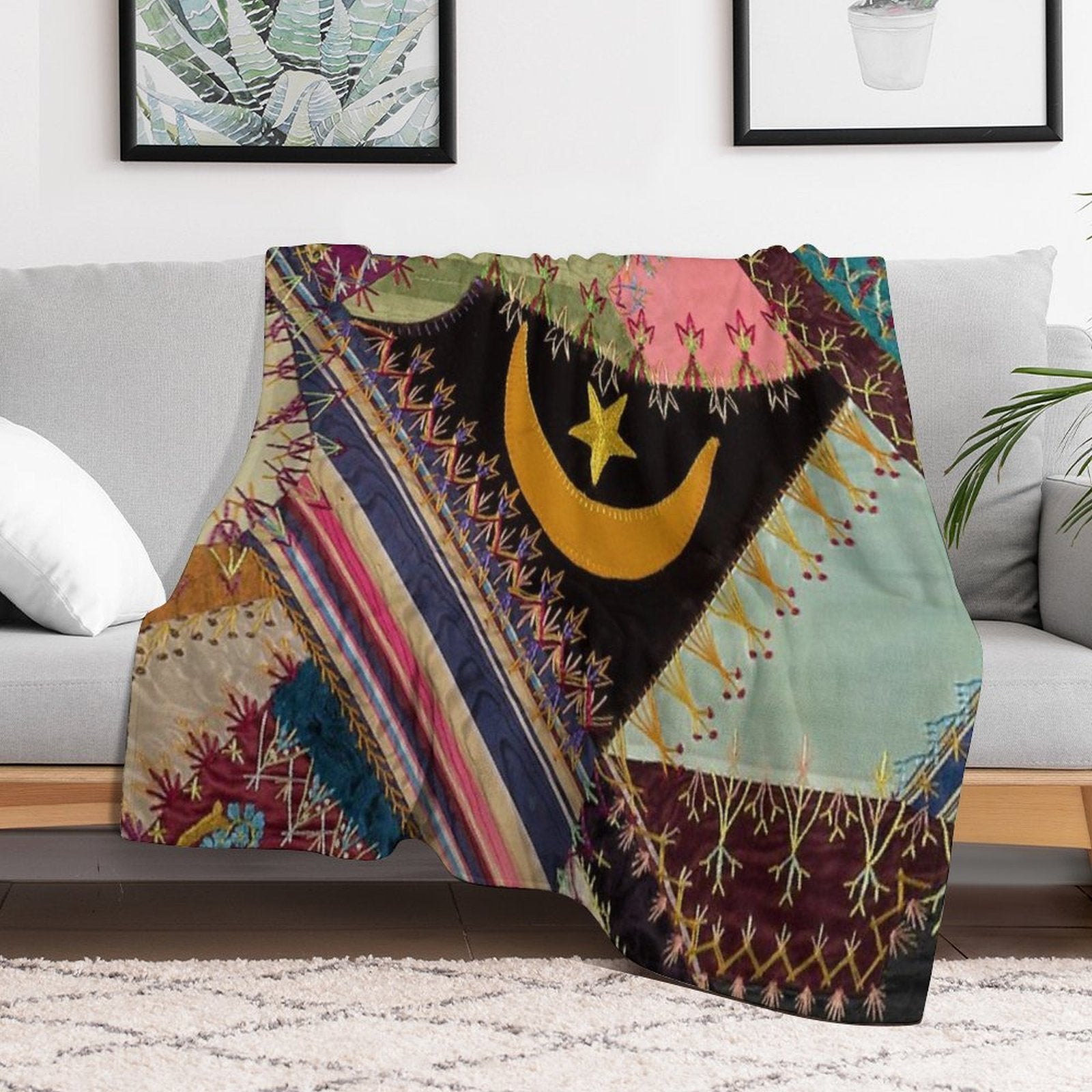 Antique Multicolor Crazy Quilt Premium Throw Blanket