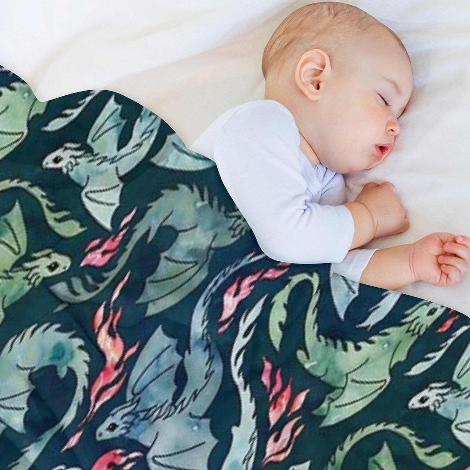 Dragon Fire Dark Blue & Green Travel-friendly Throw Blanket