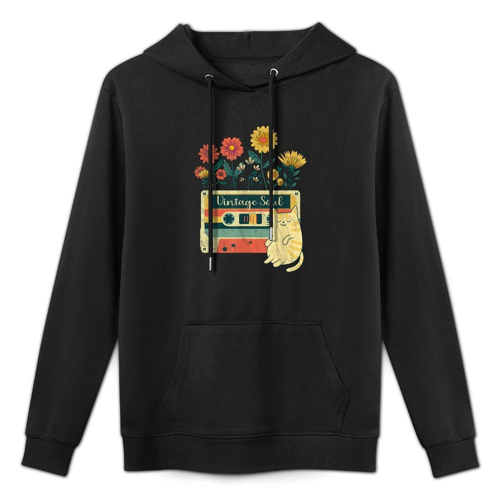 Vintage Cat for Women - Retro Soul Flowers Wildflower Pilling-Resistant Hoodie