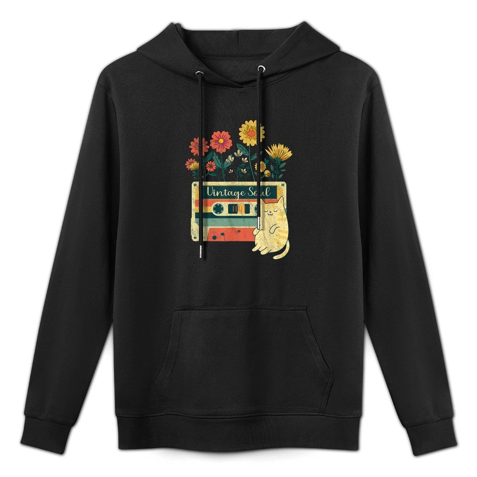 Vintage Cat for Women - Retro Soul Flowers Wildflower Pilling-Resistant Hoodie