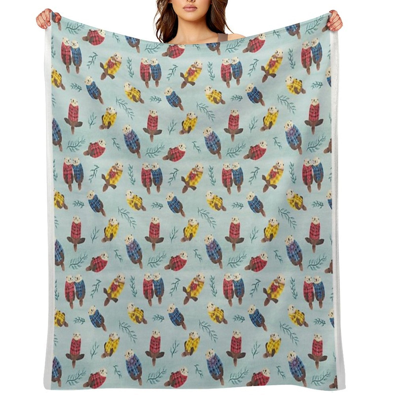 Sea Otters Wearing Plaid Lightweight Throw Blanket