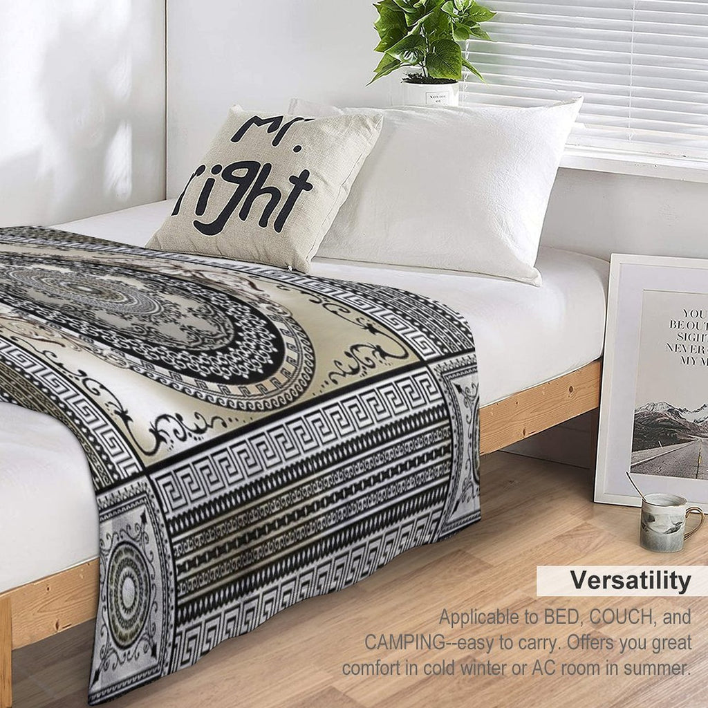 Greek Key Large Meander Cream Black Medallion Lightweight Throw Blanket