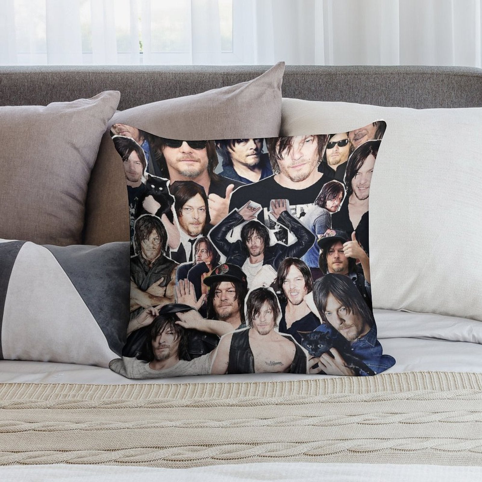 Norman Reedus Collage Soft Decorative Cover Throw Pillow
