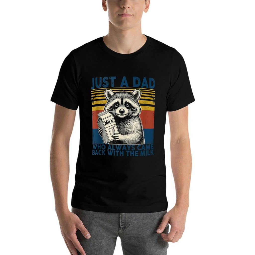 Vintage Racoon Just A Dad Who Always Came Back With The Milk  Stretchy T-Shirt