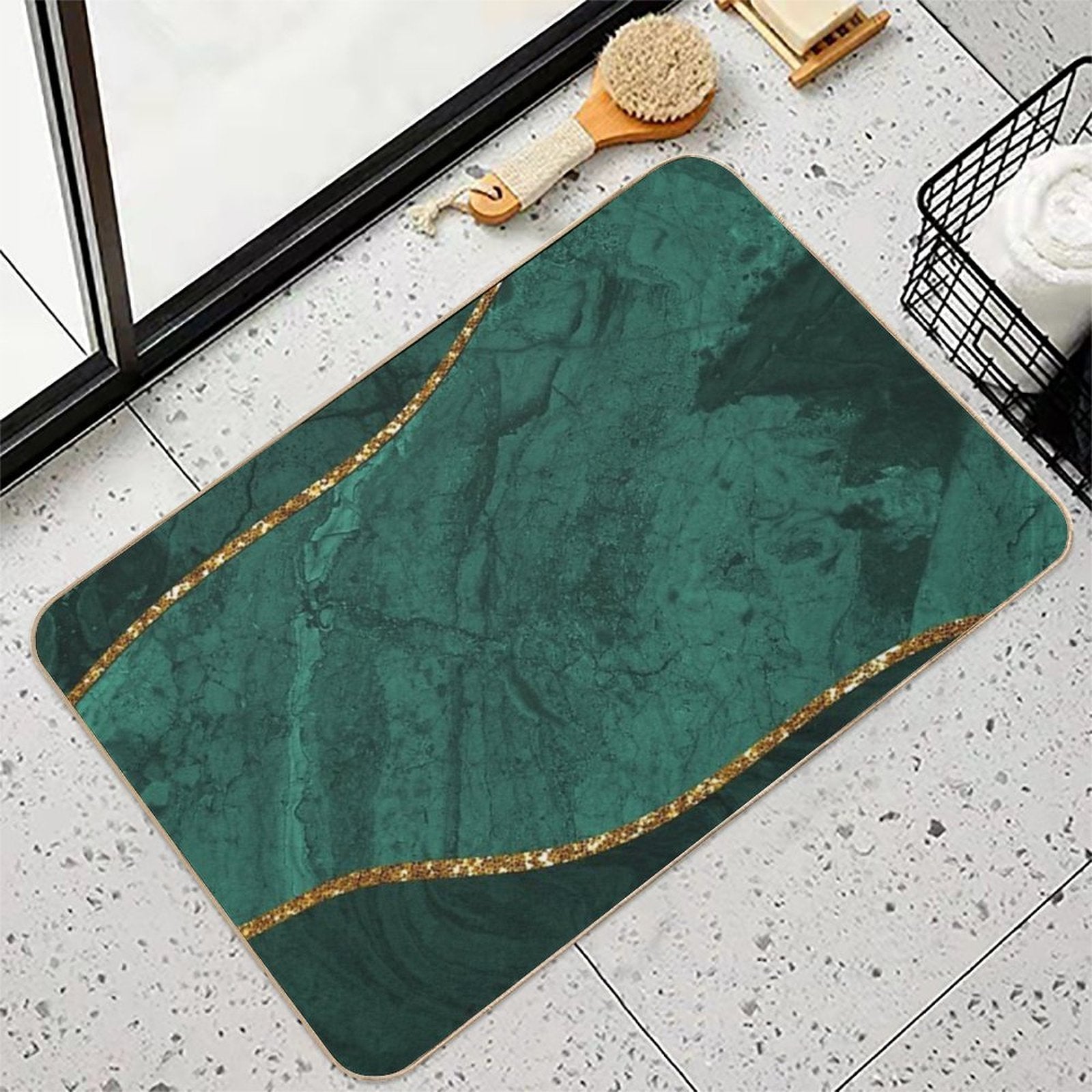 Organic Marbled Pattern Emerald Green  High-Traffic Bath Mat