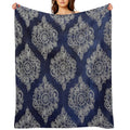 Cream Floral Moroccan Pattern on Deep Indigo Ink Eco-conscious Throw Blanket