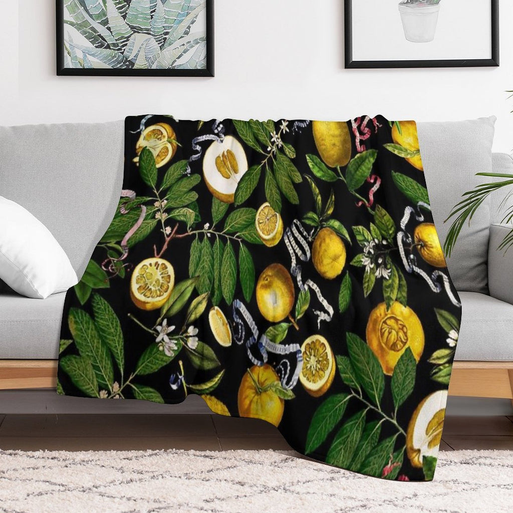 Lemon Tree - Black Eco-conscious Throw Blanket