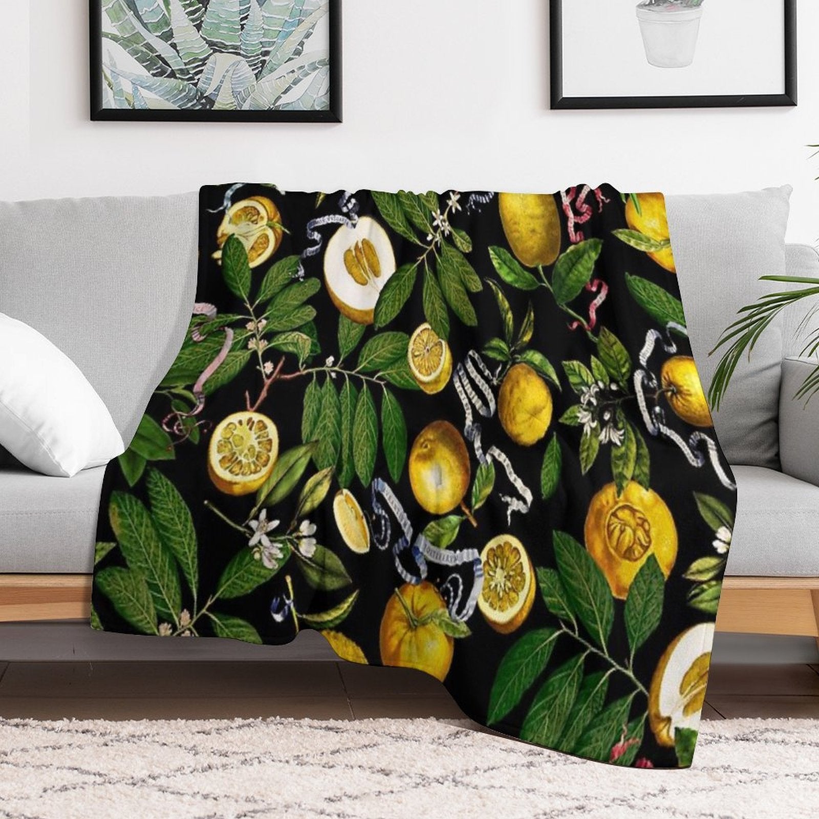 Lemon Tree - Black Eco-conscious Throw Blanket
