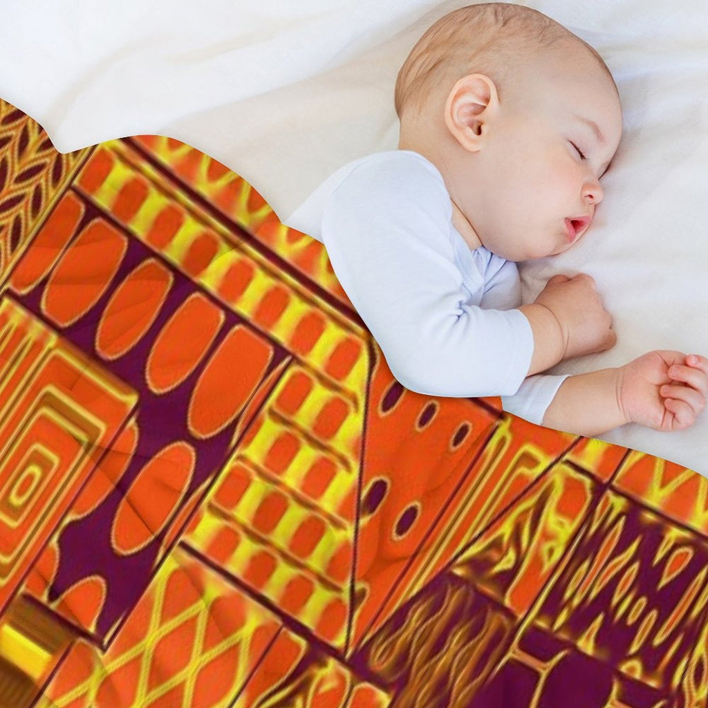 PURPLE AND ORANGE PATCHWORK DIGITAL QUILT STYLE WITH VARIOUS PATTERNS WITHIN THE DESIGN Machine-washable Throw Blanket
