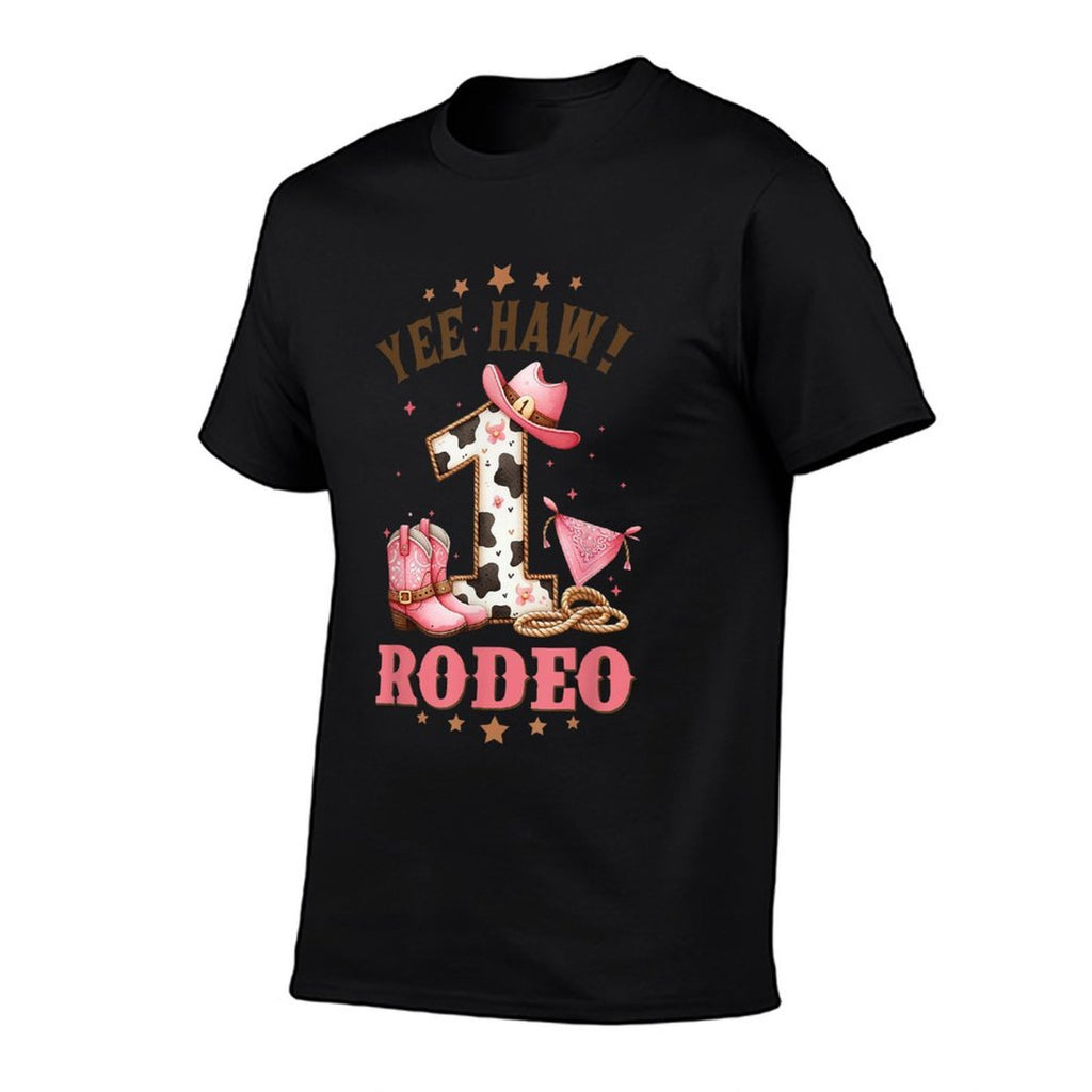 Rodeo Cowgirl Birthday CowGirl 1st Birthday 1 Years Old  Ribbed Collar T-Shirt