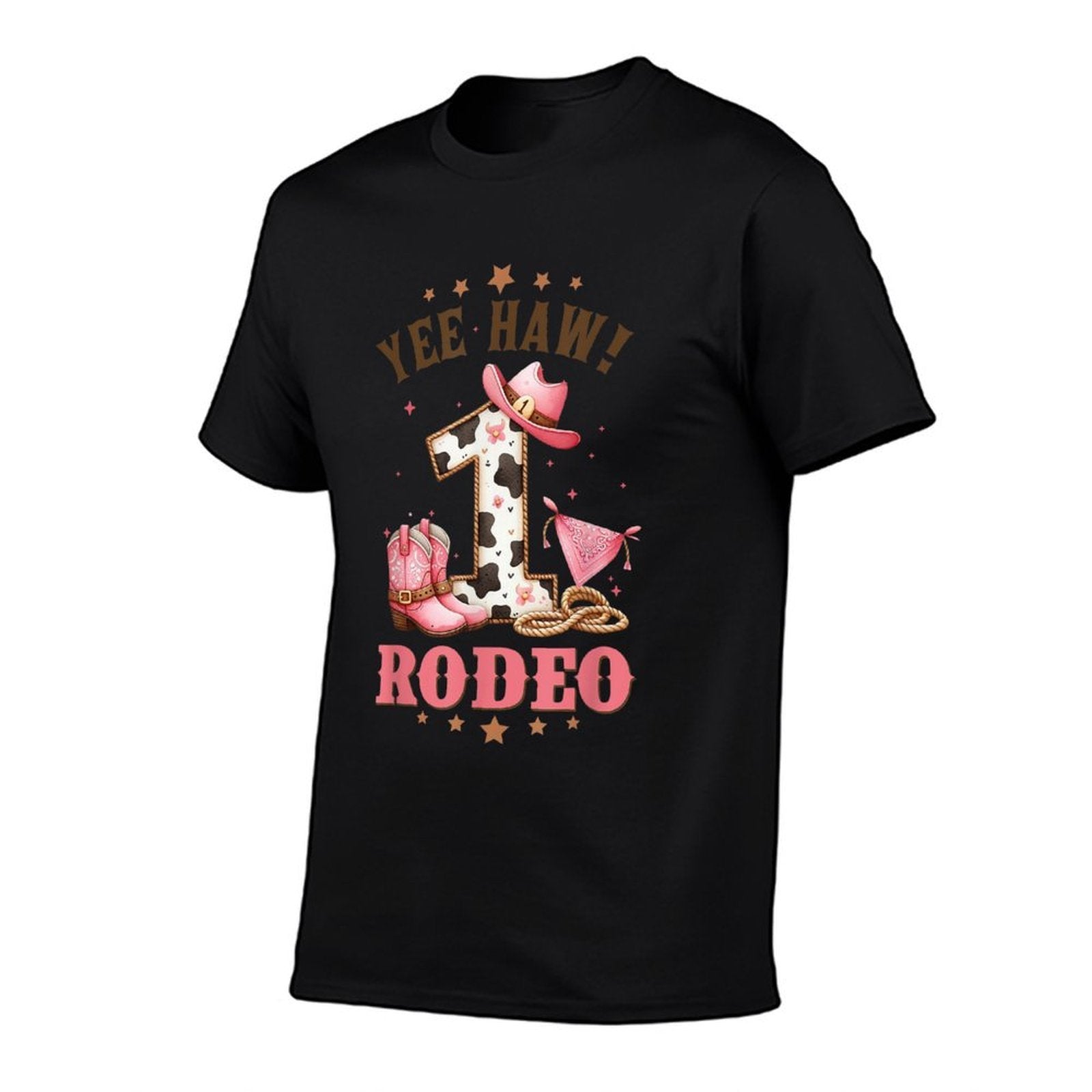 Rodeo Cowgirl Birthday CowGirl 1st Birthday 1 Years Old  Ribbed Collar T-Shirt