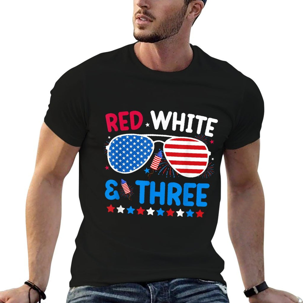 Red White  Three 4th Of July 3rd Birthday Boy 3 Year Old  Tagless Design T-Shirt
